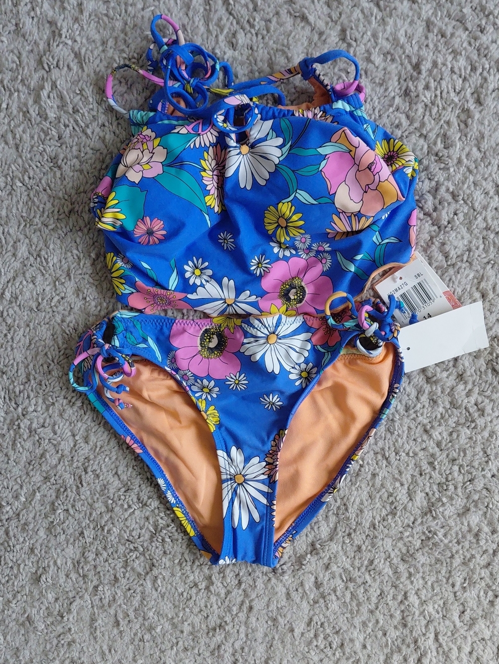 Hobie Girls' Blue Floral Two-Piece Swimsuit - Picture 2 of 4